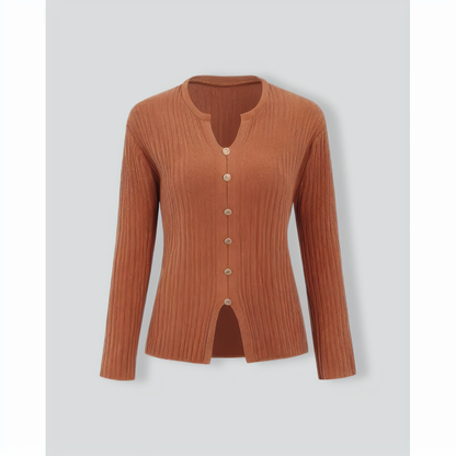 Caramel Button Slim Slit Cardigan