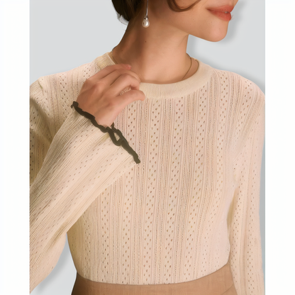 The Apricot Contrast Trim Pointelle Knit Top