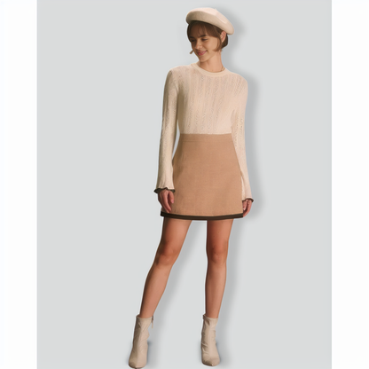 The Apricot Contrast Trim Pointelle Knit Top