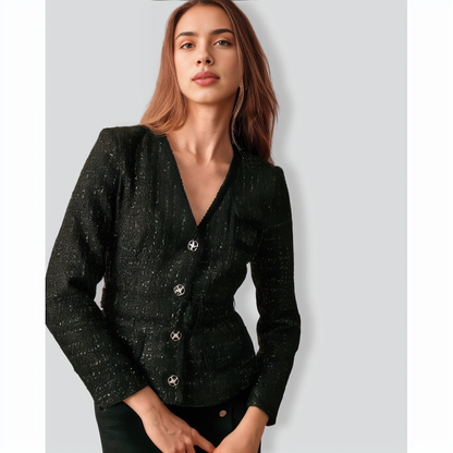 The V Neck Single-breasted Belted Jacket
