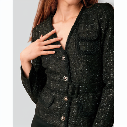 The V Neck Single-breasted Belted Jacket