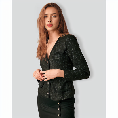 The V Neck Single-breasted Belted Jacket
