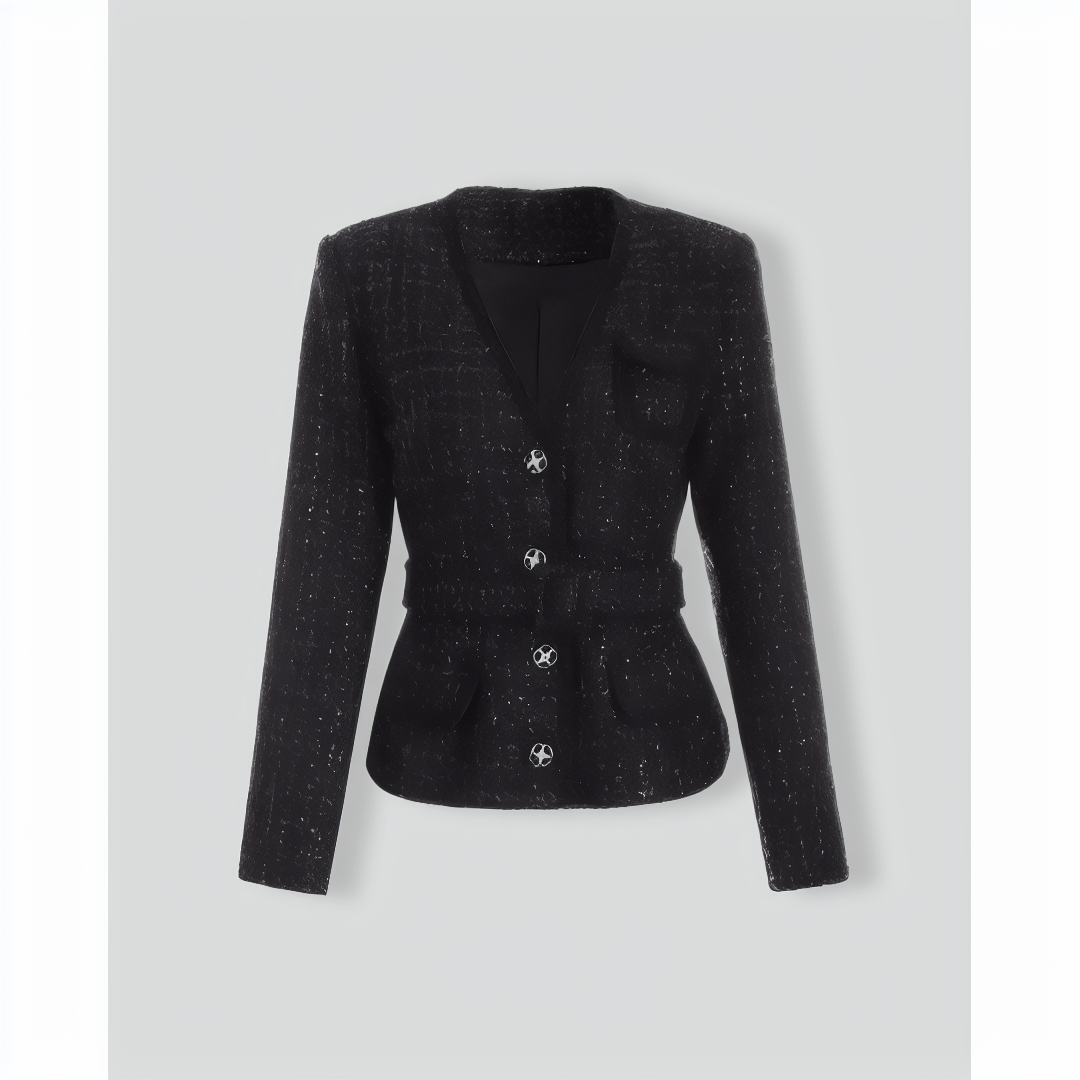 The V Neck Single-breasted Belted Jacket