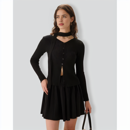 Women's Black Ribbed Knit Slim Cardigan