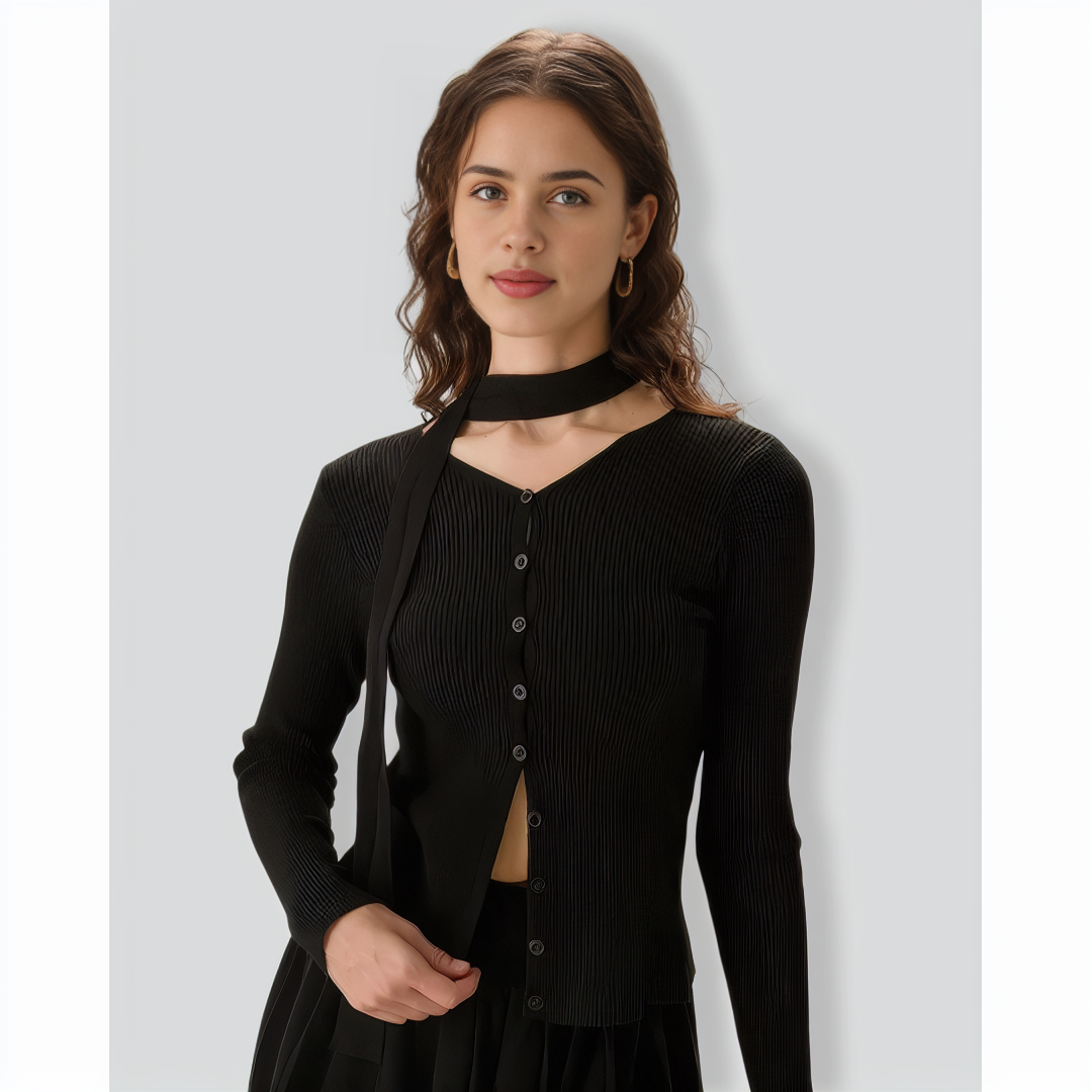 Women's Black Ribbed Knit Slim Cardigan