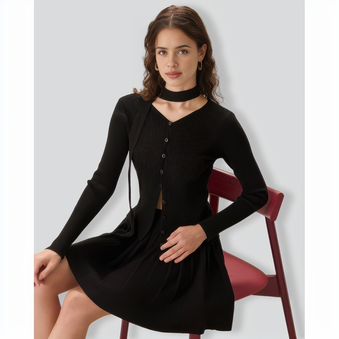 Women's Black Ribbed Knit Slim Cardigan