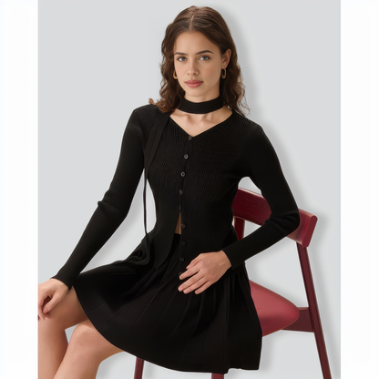 Women's Black Ribbed Knit Slim Cardigan