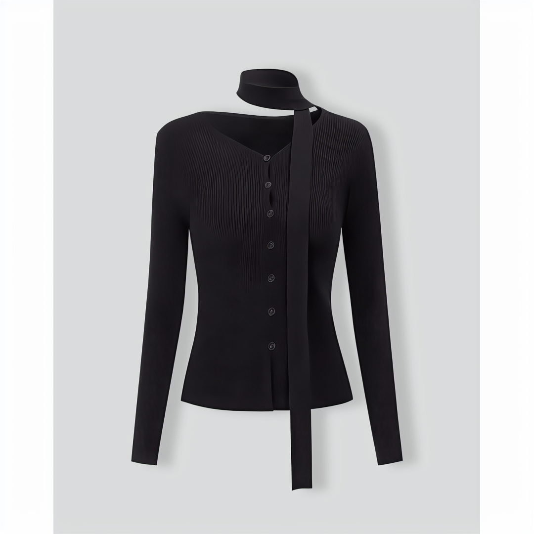 Women's Black Ribbed Knit Slim Cardigan