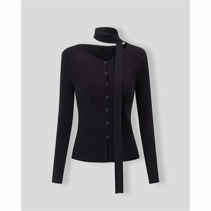 Women's Black Ribbed Knit Slim Cardigan