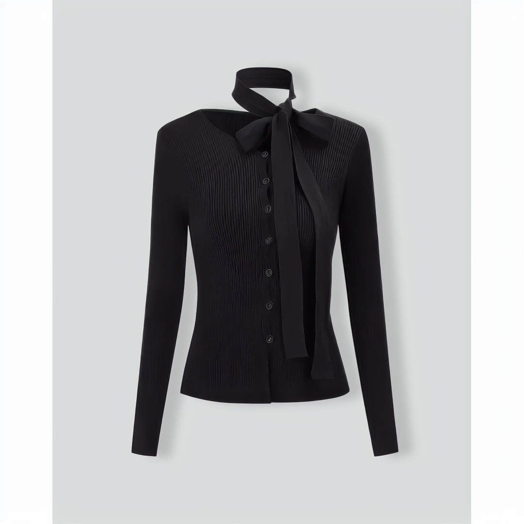 Women's Black Ribbed Knit Slim Cardigan