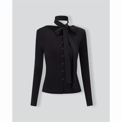 Women's Black Ribbed Knit Slim Cardigan