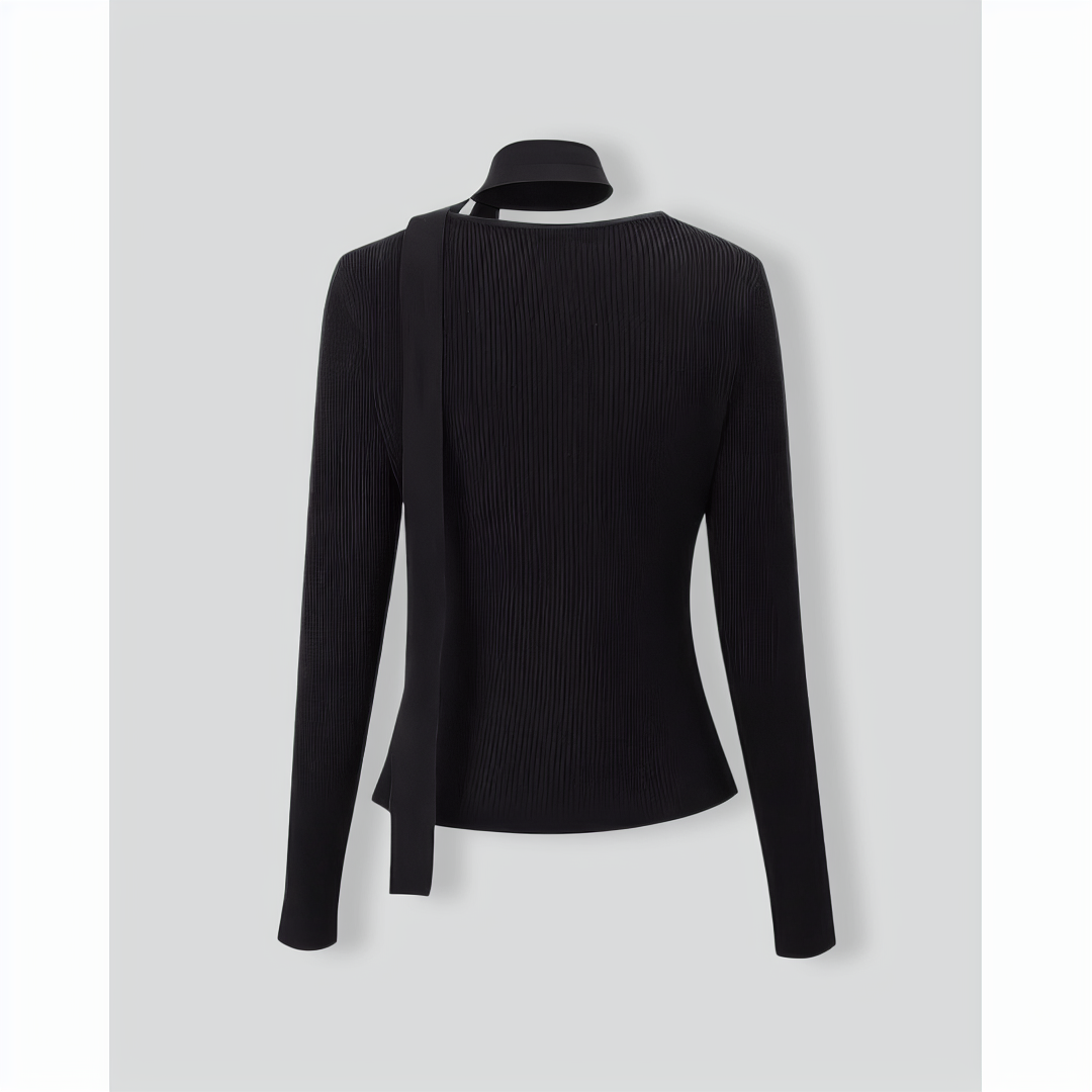 Women's Black Ribbed Knit Slim Cardigan