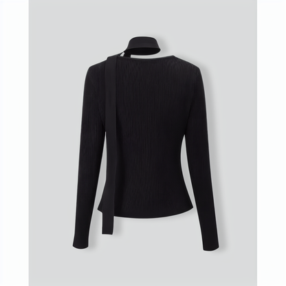 Women's Black Ribbed Knit Slim Cardigan