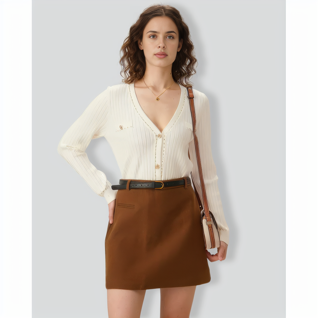 White Contrasting Single-Breasted Cardigan