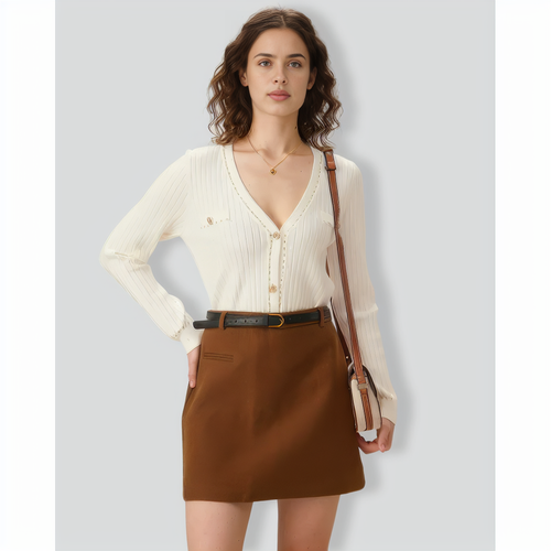 White Contrasting Single-Breasted Cardigan