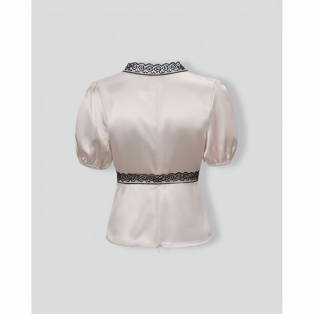 The Apricot V-Neck Lace Puff Sleeve Blouse