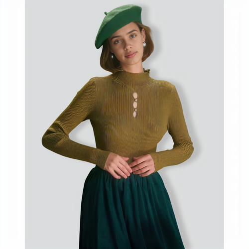 The Army Green Mock Neck Cutout Knit Top