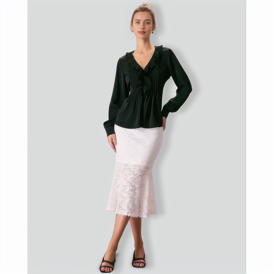 The Black V Neck Ruffle Long Sleeve Blouse