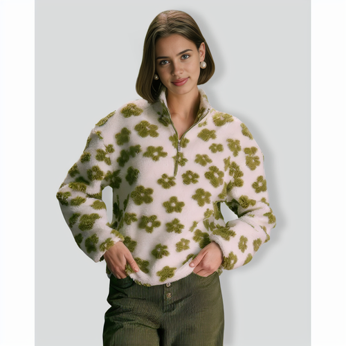 The Green Floral Half Zip Fleece Sweatshirt
