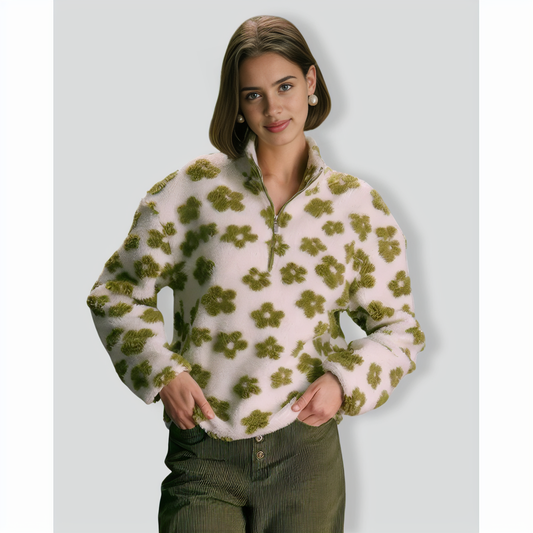 The Green Floral Half Zip Fleece Sweatshirt