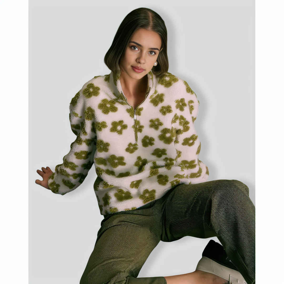 The Green Floral Half Zip Fleece Sweatshirt