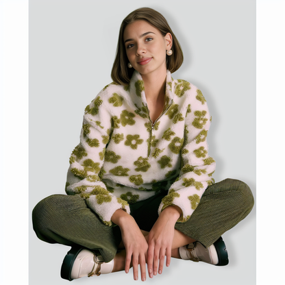 The Green Floral Half Zip Fleece Sweatshirt