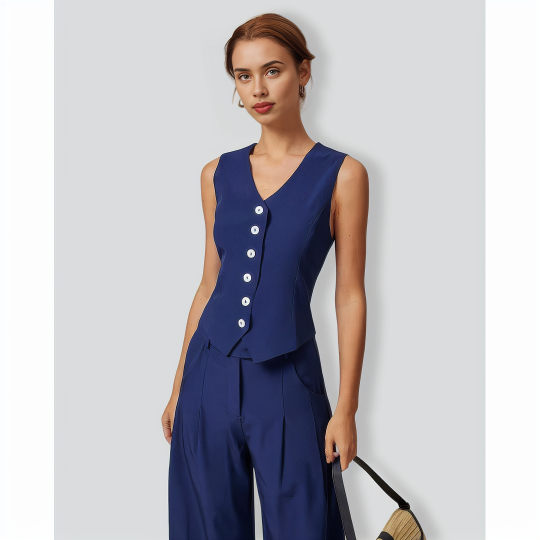 The Navy V Neck Button Up Sleeveless Vest