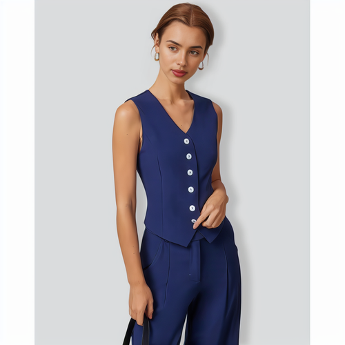 The Navy V Neck Button Up Sleeveless Vest