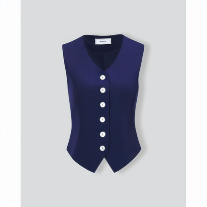 The Navy V Neck Button Up Sleeveless Vest