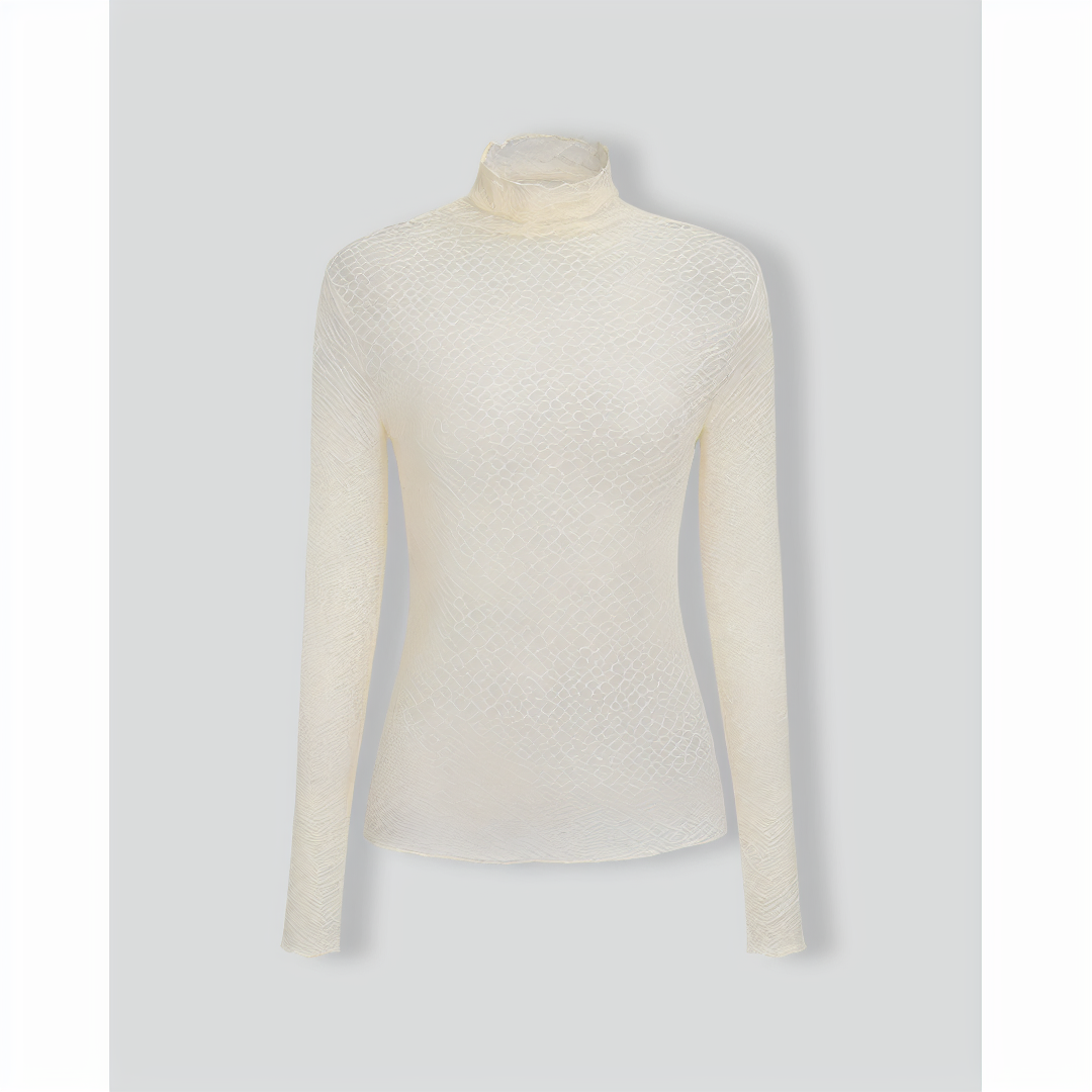 Women's Apricot Mock Neck See-through Slim Tee