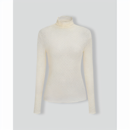 Women's Apricot Mock Neck See-through Slim Tee
