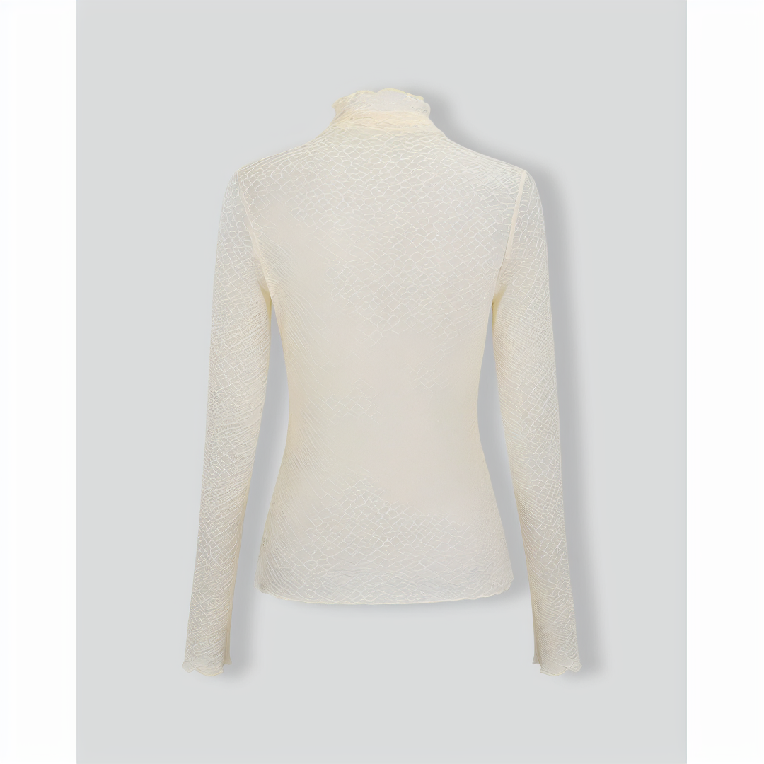 Women's Apricot Mock Neck See-through Slim Tee
