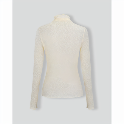 Women's Apricot Mock Neck See-through Slim Tee