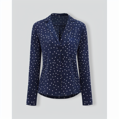 Navy V Neck Polka Dot Pocket Blouse