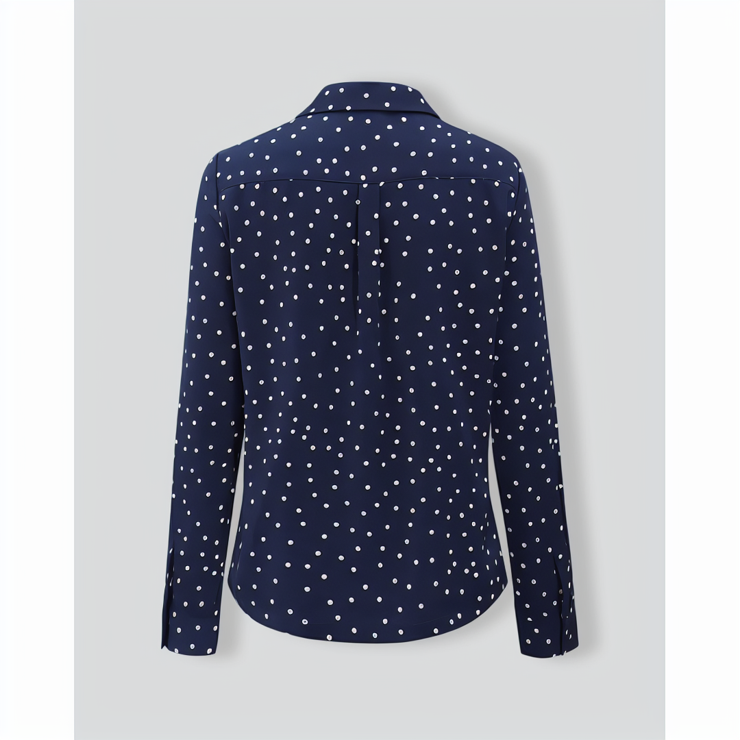 Navy V Neck Polka Dot Pocket Blouse