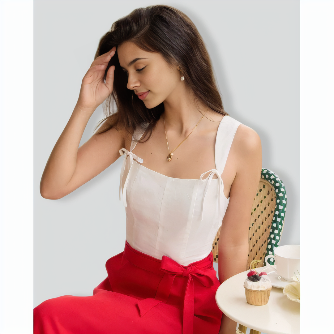 The White Square Neck Bowknot Tank Top