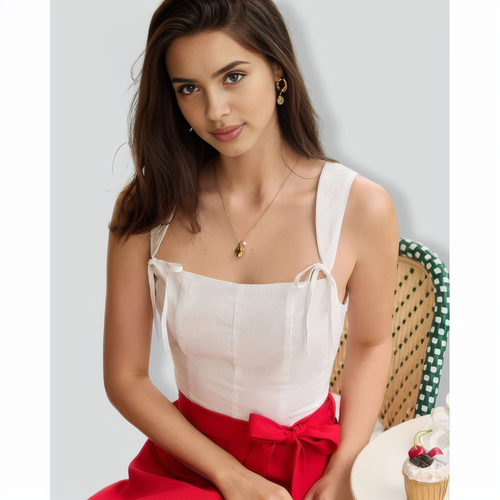 The White Square Neck Bowknot Tank Top