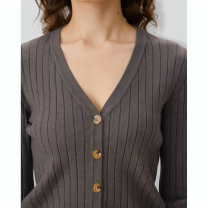 Grey V-Neck Single-breasted Cardigan