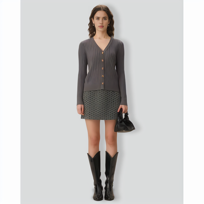 Grey V-Neck Single-breasted Cardigan