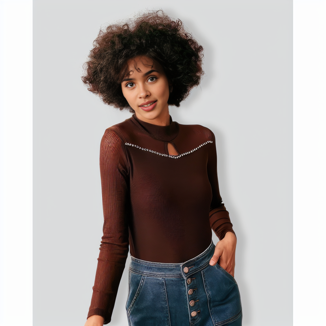 The Coffee Round Neck Cutout Ribbed Knit Top
