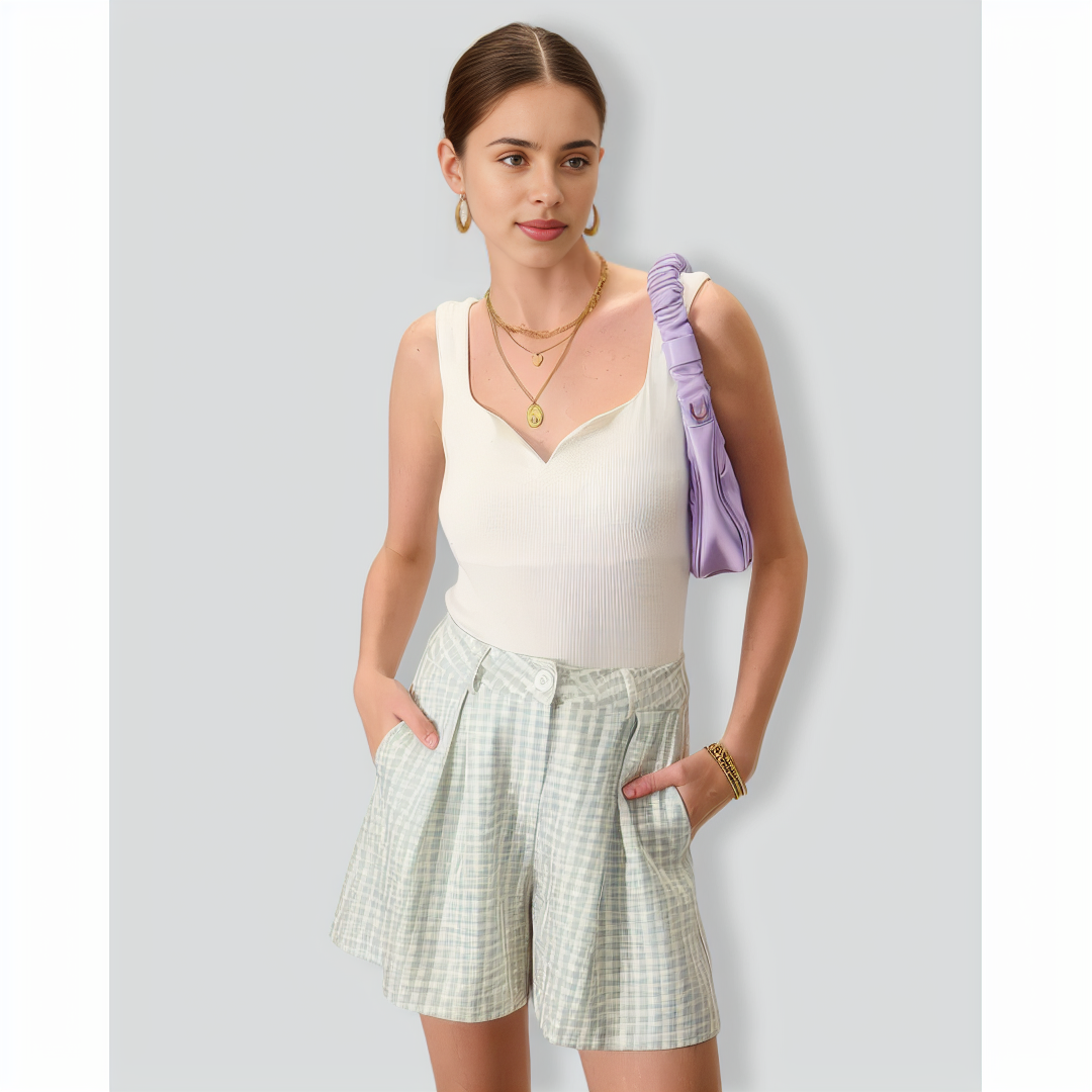 Women's White Knitted Ribbed Tank Top