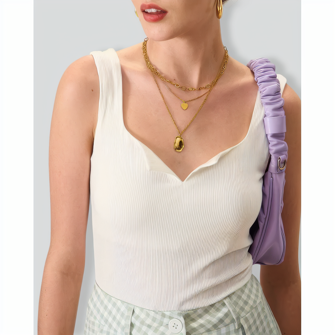 Women's White Knitted Ribbed Tank Top