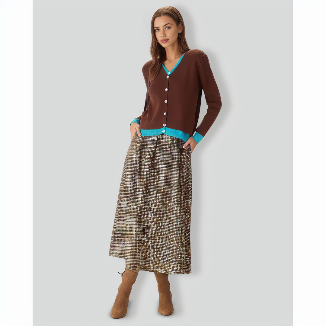 Brown Contrasting Single-Breasted Cardigan
