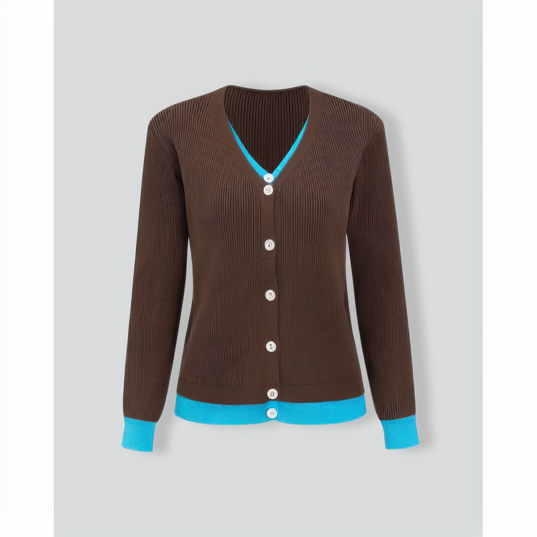 Brown Contrasting Single-Breasted Cardigan