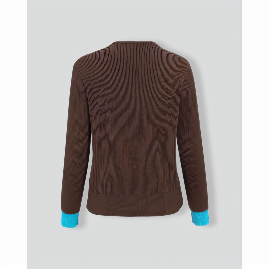 Brown Contrasting Single-Breasted Cardigan