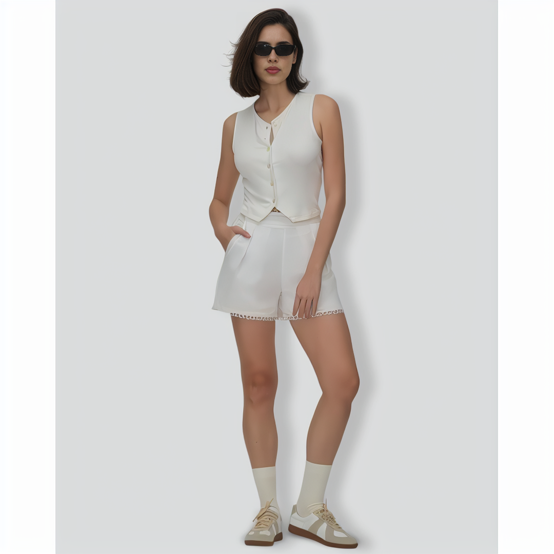 The White V Neck Button Knit Tank Top