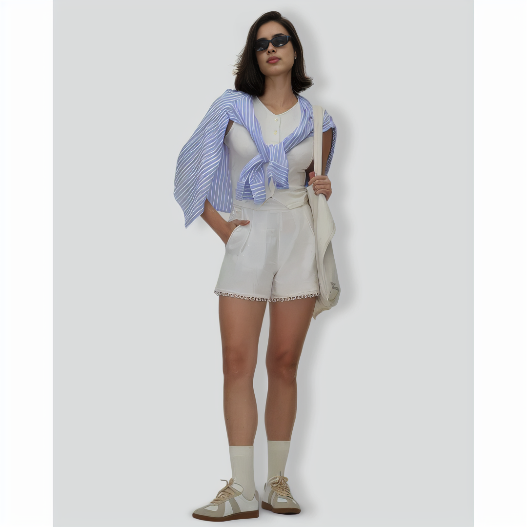 The White V Neck Button Knit Tank Top