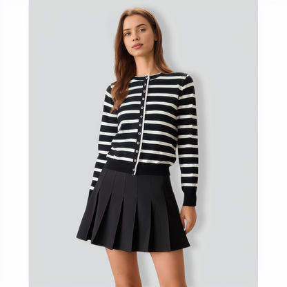 Women's Black Striped Single-Breasted Cardigan