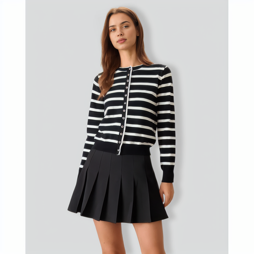 Women's Black Striped Single-Breasted Cardigan
