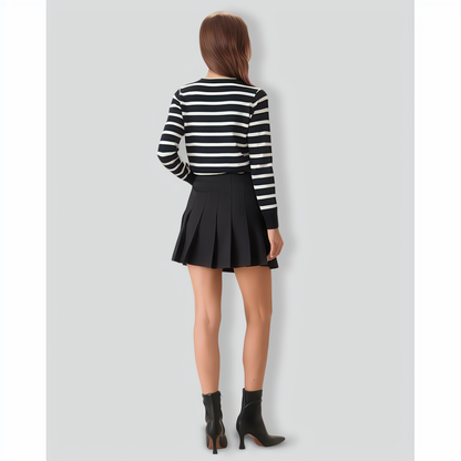 Women's Black Striped Single-Breasted Cardigan